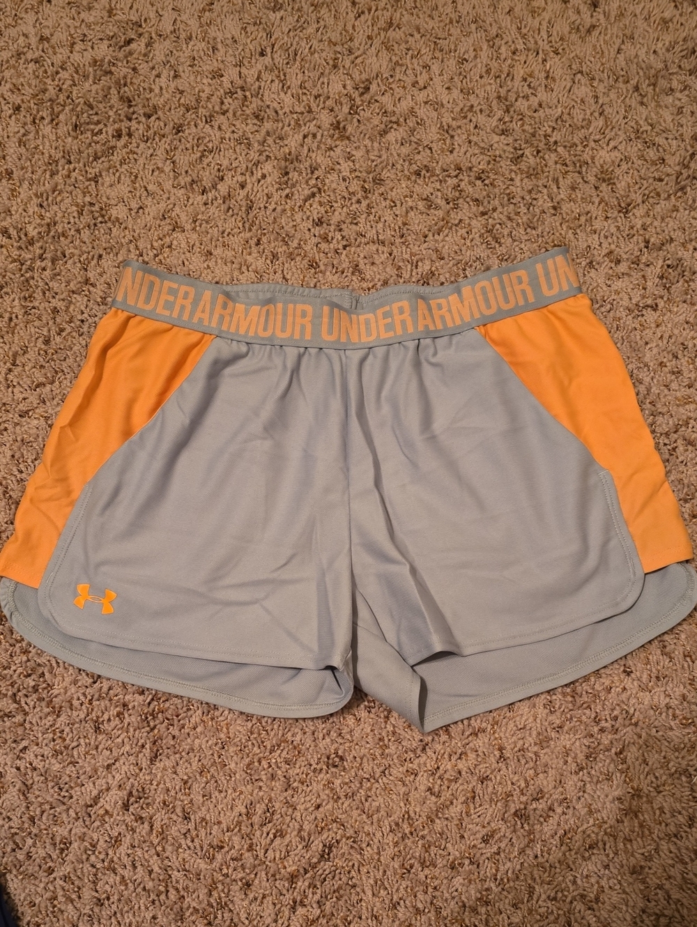 Under Armour Women's Light Gray and Orange Athletic Shorts